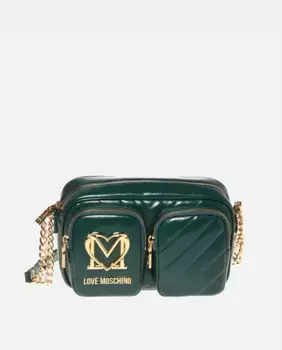 Черная стеганая сумка на плечо из лакированной кожи Love Moschino, зеленый