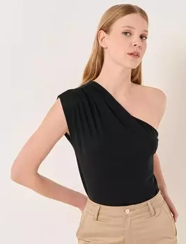 Черная стильная трикотажная блузка на одно плечо Jimmy Key
