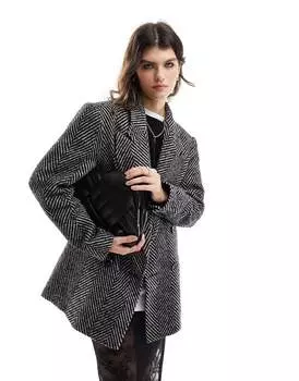 Черная строгая куртка оверсайз с узором «елочка» ASOS DESIGN