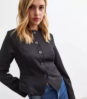 Черная строгая куртка с круглым вырезом New Look, черный