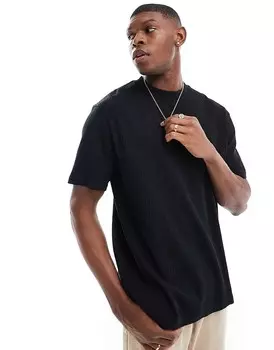 Черная структурированная футболка свободного кроя потертого кроя