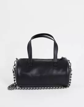 Черная сумка-бочонок из искусственной кожи с ремешком-цепочкой ASOS DESIGN