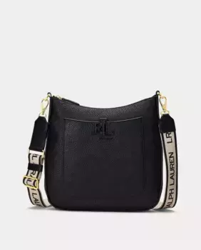 Черная сумка через плечо Cameryn из яловой кожи с принтованной ручкой Lauren Ralph Lauren, черный