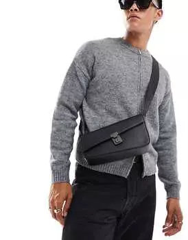 Черная сумка через плечо из искусственной кожи с застежкой ASOS DESIGN