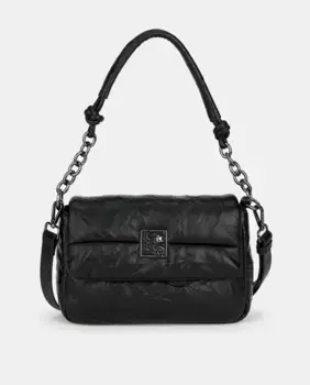 Черная сумка через плечо из полиуретана с клапаном-крекером Caminatta