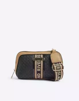 Черная сумка через плечо с лямкой River Island Monogram