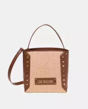 Черная сумка из рафии со съемным плечевым ремнем Love Moschino, натуральный