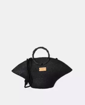 Черная сумка из соломы и плетеной сумки Mini Hatbag с жесткой ручкой Zahati, черный