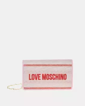 Черная сумка с клапаном и плечевым ремнем на цепочке Love Moschino, цвет Crudo