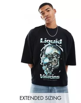 Черная супер-оверсайз-футболка с принтом спереди ASOS DESIGN, плотность 220 г/м