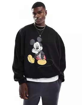 Черная супер-оверсайз-толстовка с принтом Микки Мауса и Диснея ASOS DESIGN