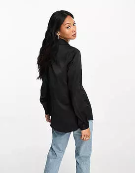 Черная свободная атласная рубашка с длинными рукавами ASOS DESIGN
