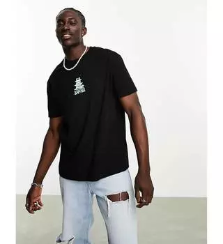 Черная свободная футболка ASOS DESIGN с японским принтом на груди ASOS DESIGN
