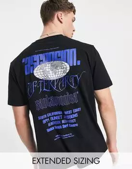 Черная свободная футболка ASOS DESIGN с синей уличной графикой спереди и сзади ASOS DESIGN