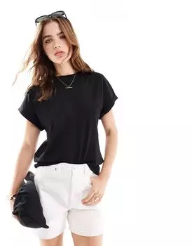 Черная свободная футболка Mango с подвернутыми рукавами