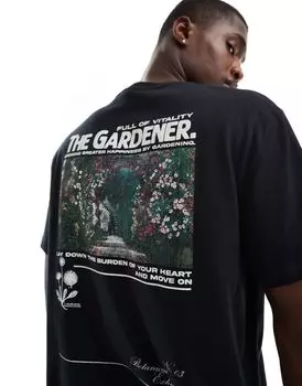 Черная свободная футболка с цветочным принтом на спине ASOS DESIGN