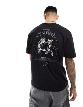 Черная свободная футболка с небесным принтом на спине ASOS