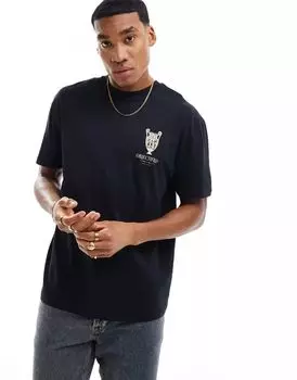 Черная свободная футболка с принтом на груди ASOS