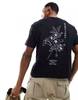 Черная свободная футболка свободного кроя с цветочным принтом на спине ASOS DESIGN