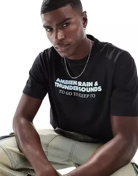 Черная свободная футболка свободного кроя с объемным принтом на груди ASOS DESIGN