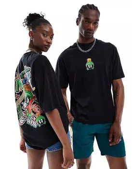 Черная свободная футболка унисекс с лицензионным принтом «Looney Tunes Martian Marvin» ASOS DESIGN