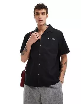 Черная свободная рубашка ASOS DESIGN с принтом на груди и спине и воротником с лацканами