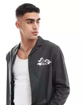 Черная свободная рубашка с камуфляжным воротником и принтом херувима ASOS DESIGN