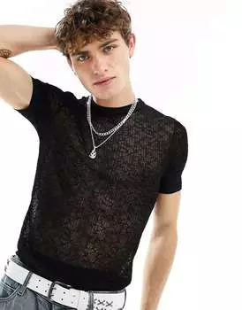 Черная свободная трикотажная футболка Bershka