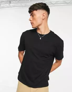 Черная свободная удлиненная футболка с закругленным краем ASOS DESIGN