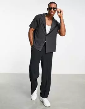 Черная свободная вафельная рубашка ASOS DESIGN