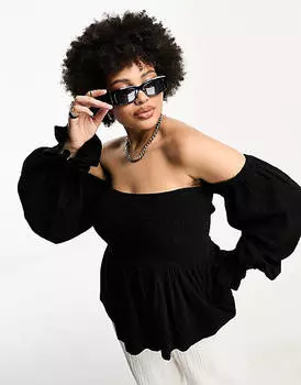 Черная текстурированная блузка с открытыми плечами ASOS DESIGN Curve