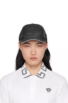 Черная тисненая джинсовая кепка Versace