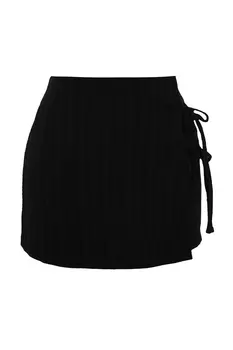 Черная тканая юбка-шорты из смесового льна с завязками Trendyol, черный