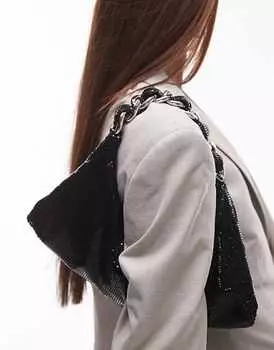 Черная тканевая сумка на плечо Topshop – Sia – с плетеной ручкой-цепочкой