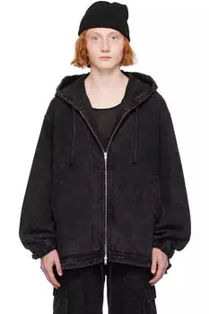 Черная толстовка из денима с эффектом промасленной стирки Juun.J