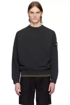 Черная толстовка из органического хлопка с диагональным рисунком и эффектом старины Stone Island