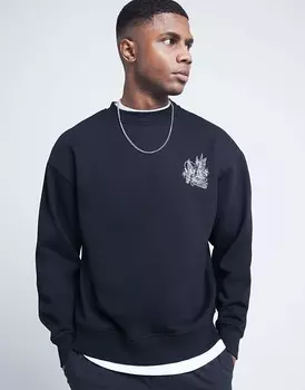 Черная толстовка оверсайз с готическим рисунком River Island