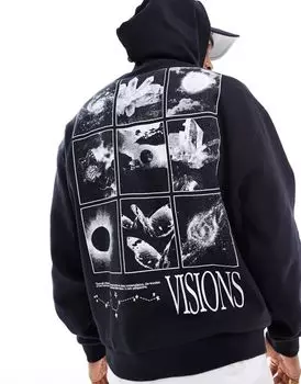 Черная толстовка оверсайз с космическим фотопринтом ASOS