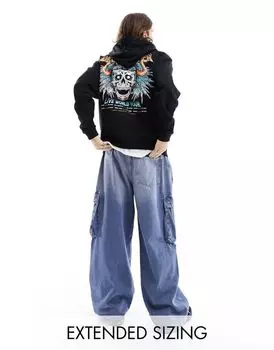 Черная толстовка оверсайз с принтом черепа на спине ASOS DESIGN