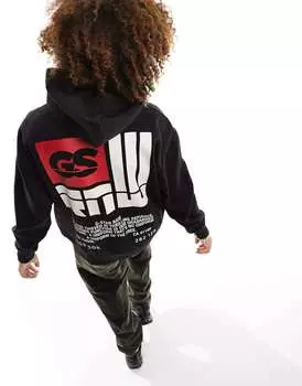 Черная толстовка оверсайз с принтом на спине G-Star