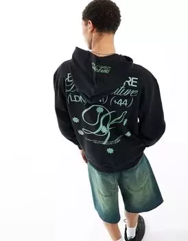 Черная толстовка оверсайз с принтом на спине и вышивкой на капюшоне ASOS Dark Future