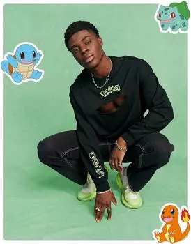 Черная толстовка оверсайз с принтом Pokemon ASOS DESIGN