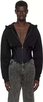 Черная толстовка с капюшоном и корсетом Mugler, черный/черный