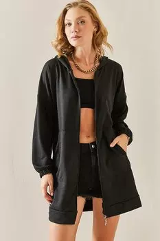 Черная толстовка с капюшоном и молнией 3YXK8-47513-02 XHAN