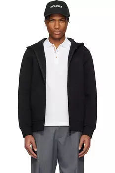 Черная толстовка с капюшоном из хлопка и неопрена на молнии Moncler