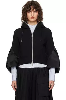 Черная толстовка с капюшоном из нейлонового твила и губчатого свитшота sacai