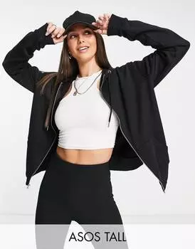Черная толстовка с капюшоном на молнии ASOS DESIGN Tall