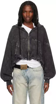 Черная толстовка с капюшоном на молнии с изображением воздушного шара R13