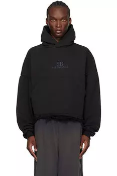 Черная толстовка с капюшоном Raw Edge Balenciaga