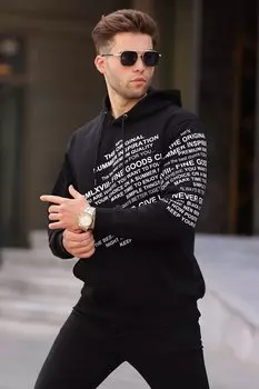 Черная толстовка с капюшоном с принтом 6009 MADMEXT